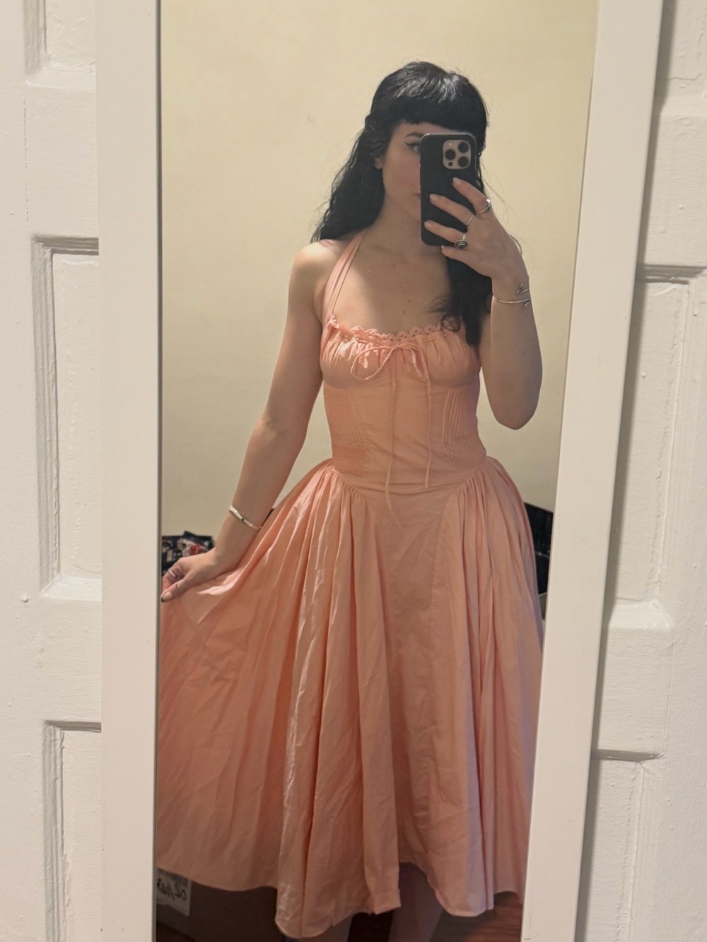 House of CB Adabella Coral/Pink Dress with Delicate Ruffle Trim XS